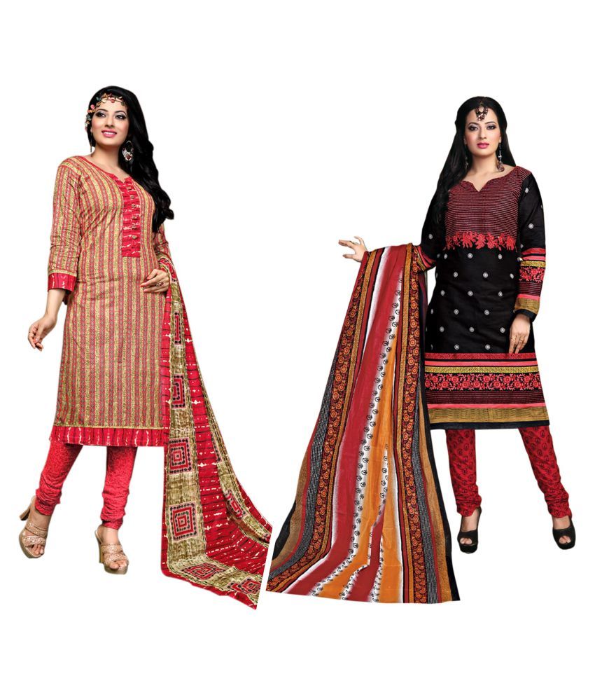 Sahari Designs Beige and Red Cotton Dress Material - Buy Sahari Designs ...