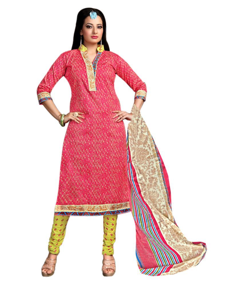 Sahari Designs Pink and Red Cotton Dress Material - Buy Sahari Designs ...