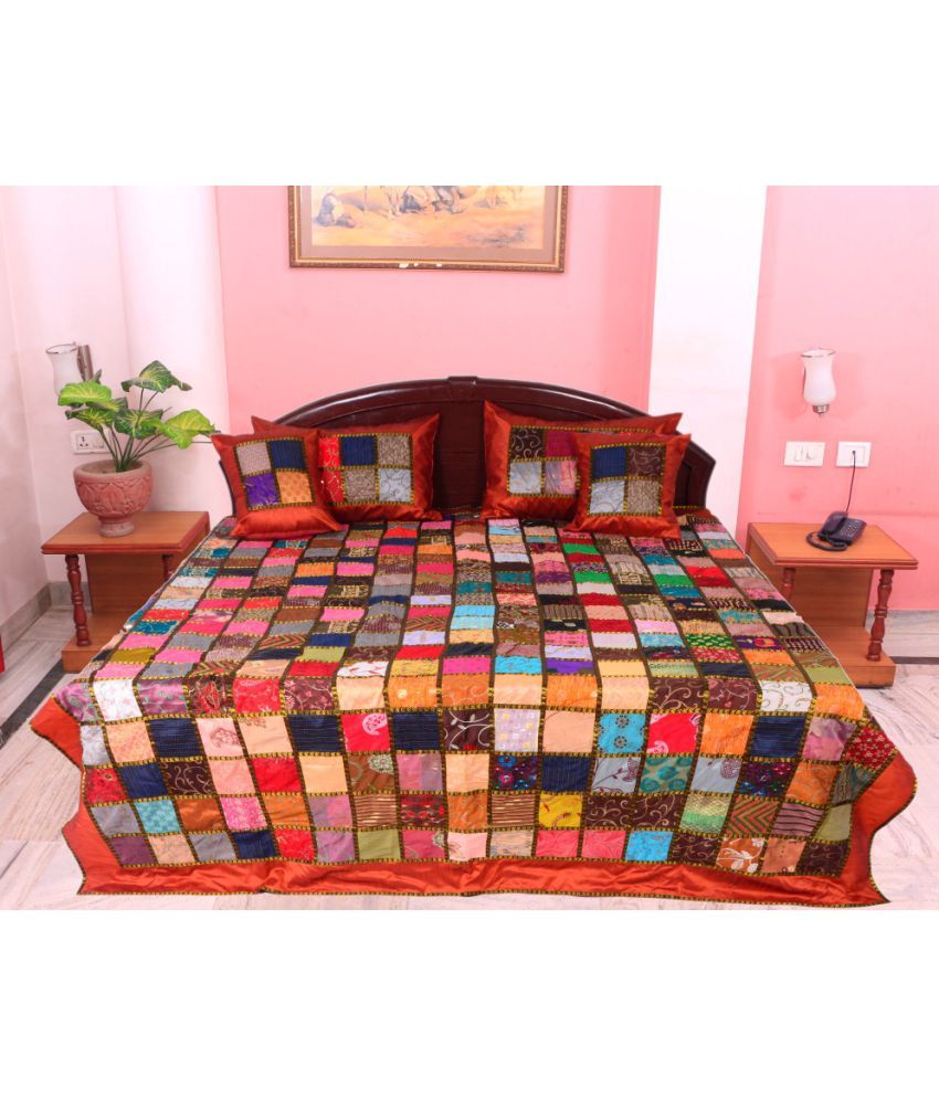 Jaipuri Collection King Silk Multi Embroidery Bedcover Buy Jaipuri