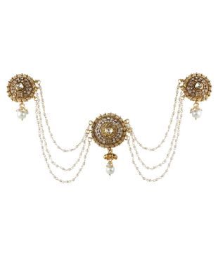 Biyu Bollywood Bridal Cubic Zirconia Kundan Pearl Gold Plated