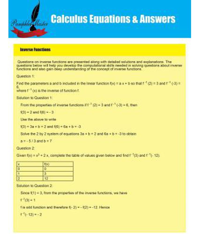 Calculus Equations & Answers: Buy Calculus Equations & Answers Online