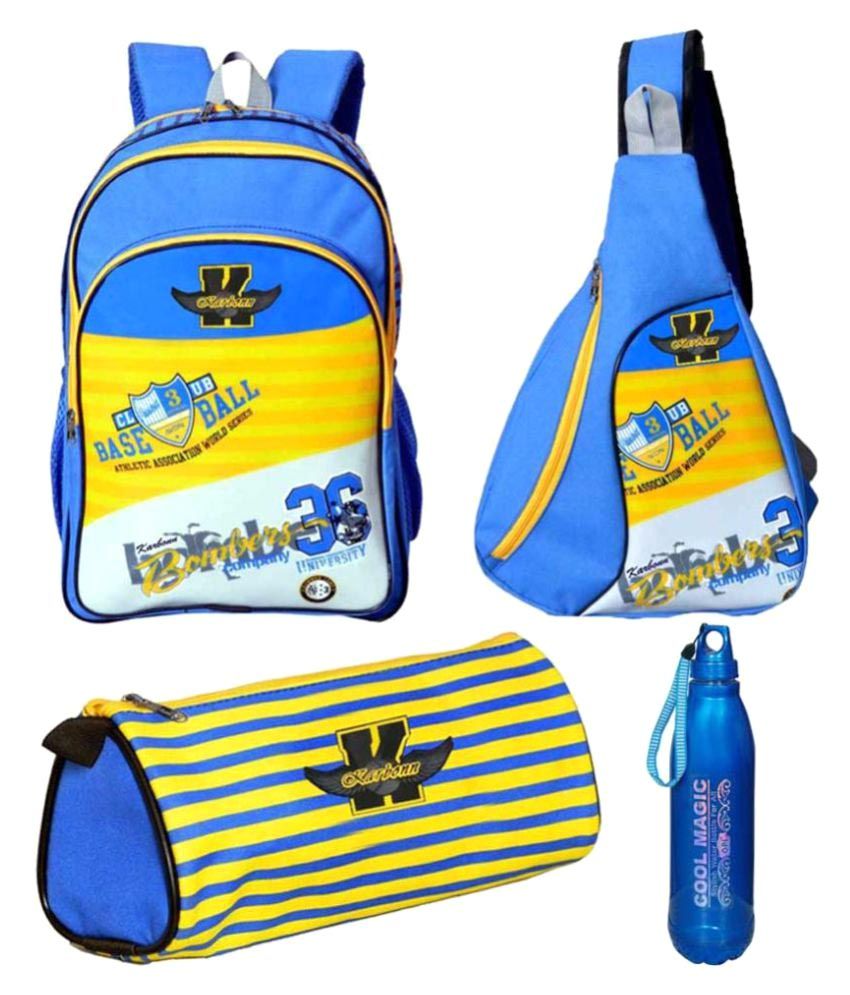     			Karban Multicolour School Bag with Tuition Bag, Bottle And Pouch