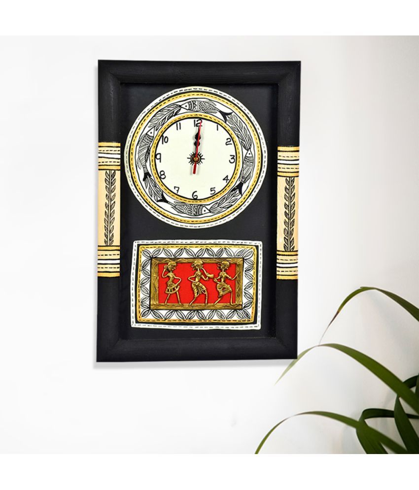 ExclusiveLane Rectangular Analog Wall Clock Warli Handpainted and