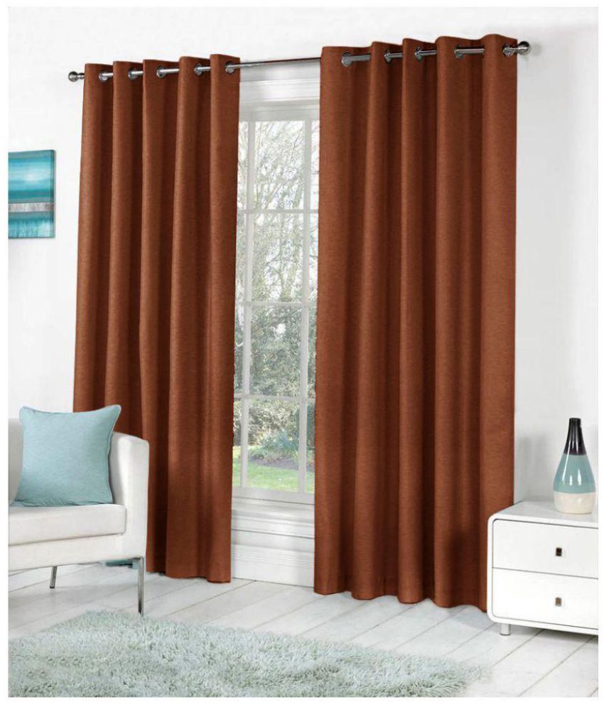     			Panipat Textile Hub Solid Semi-Transparent Eyelet Door Curtain 7 ft Pack of 2 -Brown