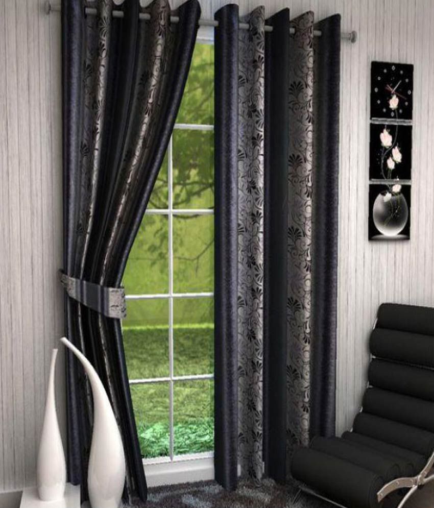 Z Decor Set of 2 Long Door Eyelet Curtains Floral Gray Buy Z Decor