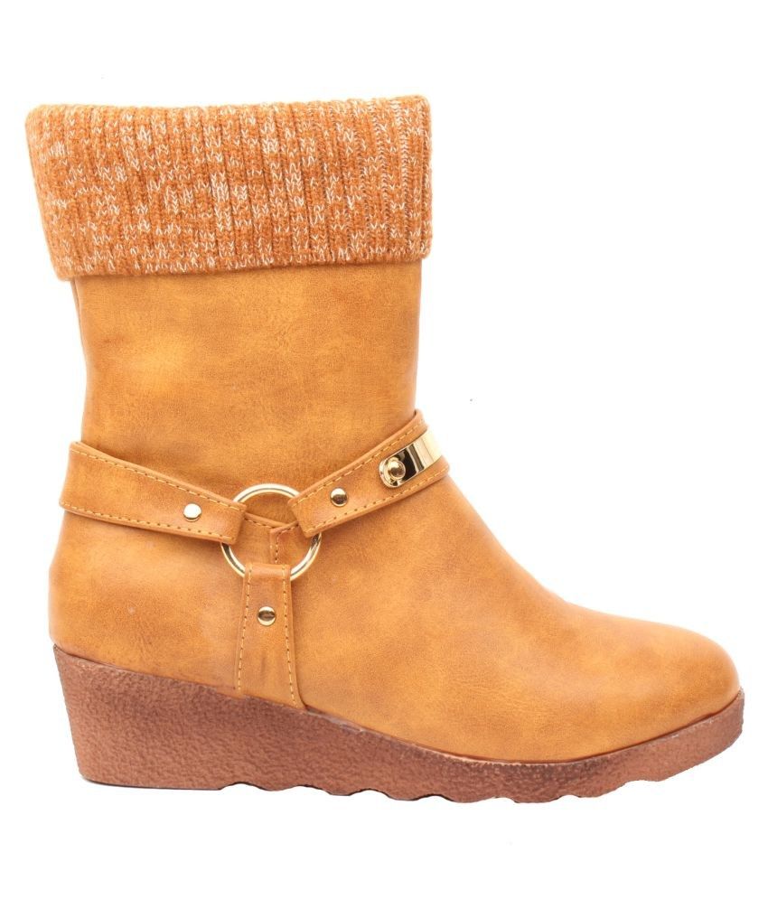 tan mid calf length boots
