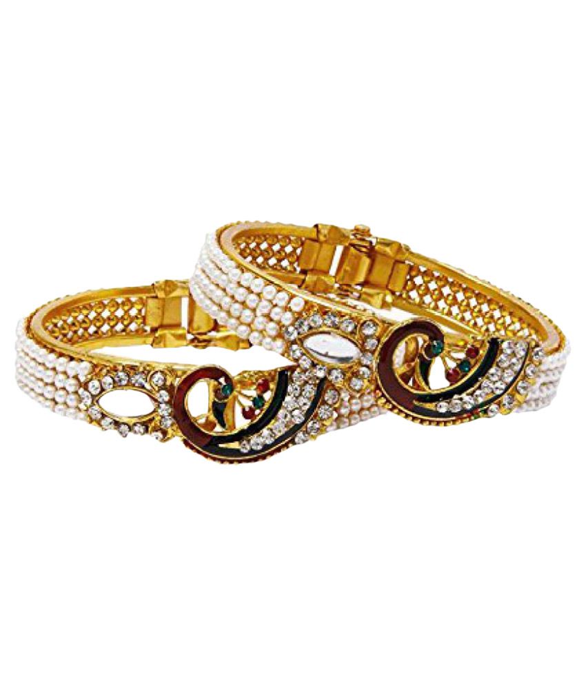     			YouBella Dancing Peacock American Diamond Gold Plated Bangles For Women