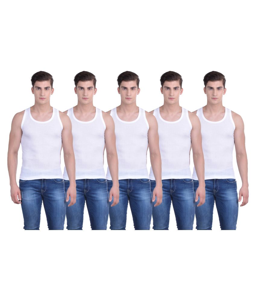     			Force NXT White Sleeveless Vests Pack of 5