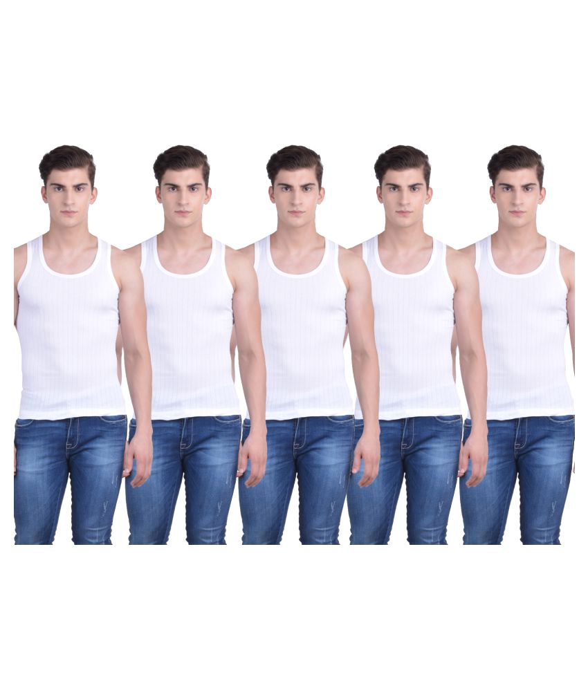     			Force NXT White Sleeveless Vests Pack of 5