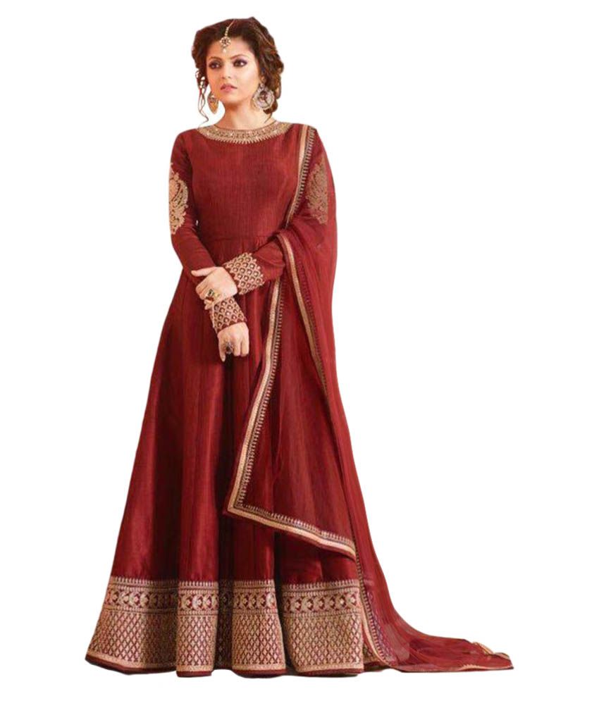 maroon plain silk suit