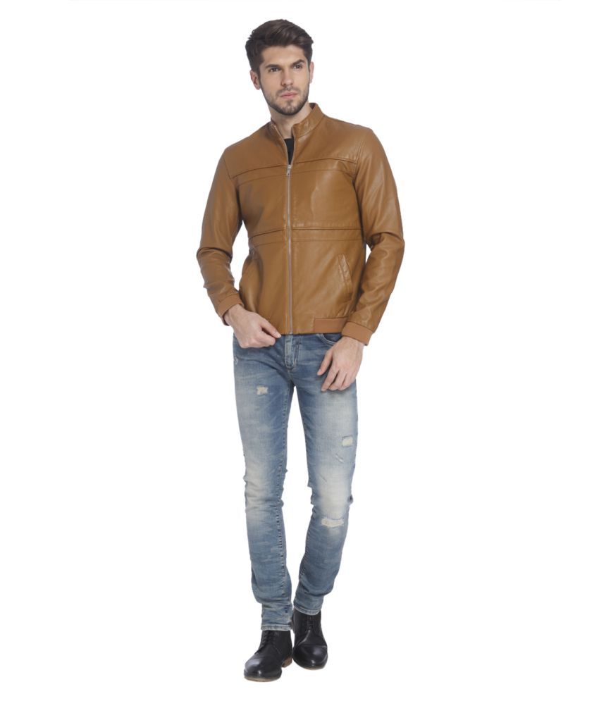 jack and jones brown leather jacket