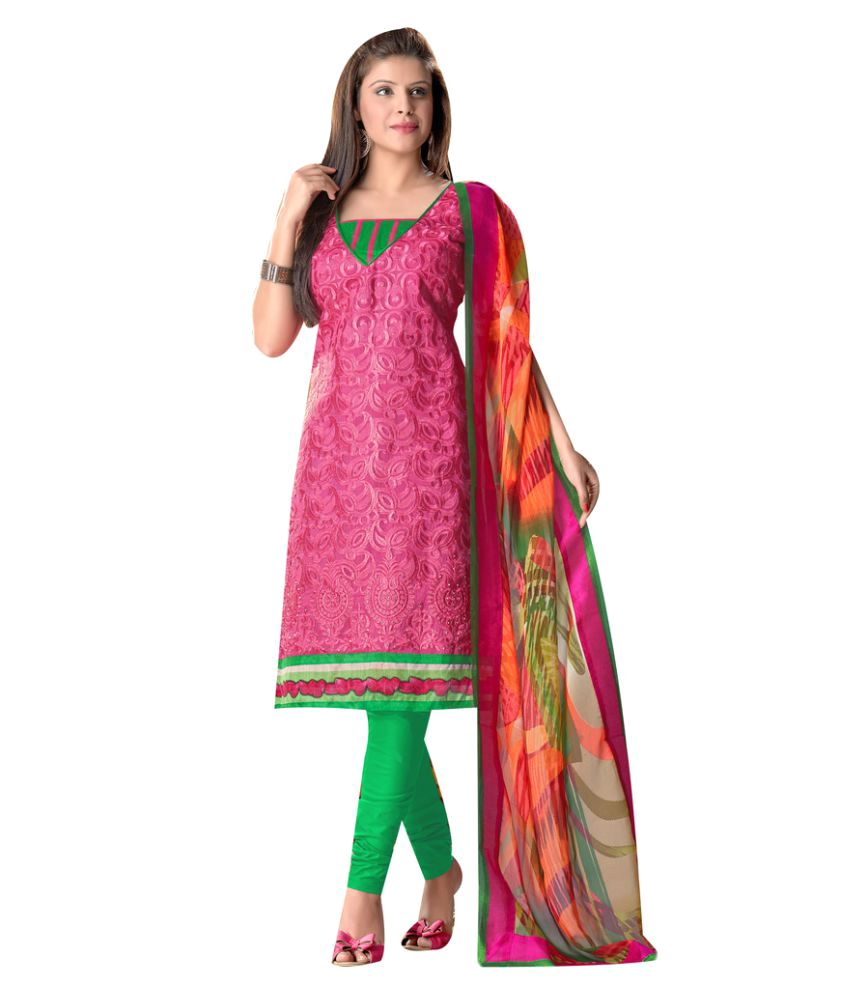 Urban Naari Pink Cotton Blend Dress Material - Buy Urban Naari Pink ...