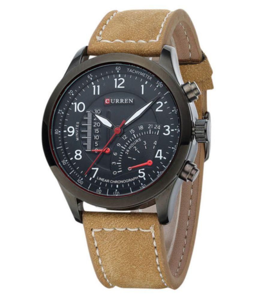 curren tan leather analog watch