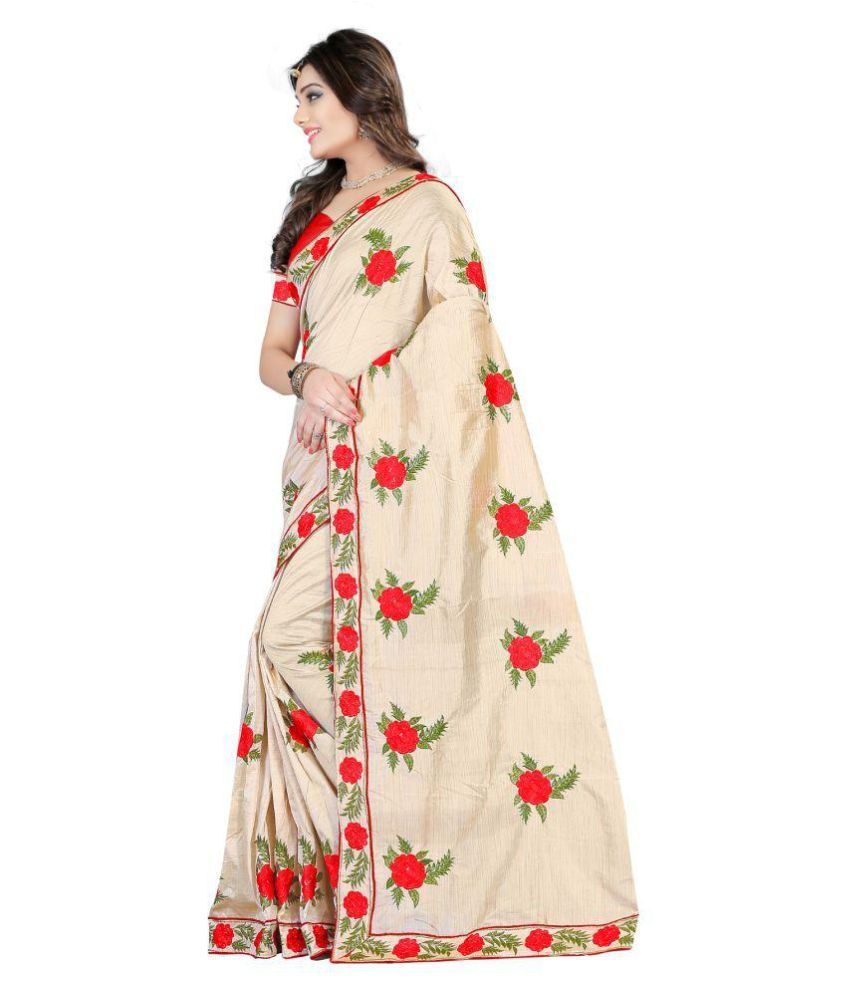 Mahakali Fashion World Red Cotton Saree 