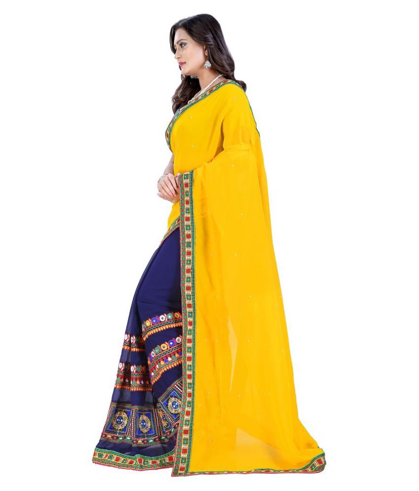 Arriva Fab Yellow And Blue Georgette Saree - Buy Arriva Fab Yellow And ...