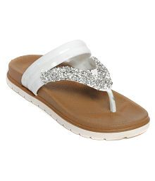 white slip on flat sandals
