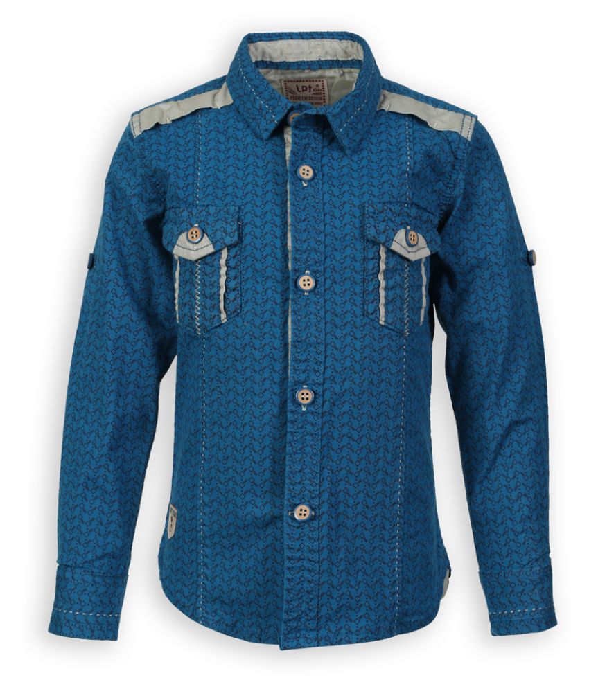     			Lilliput Blue Cotton Blend Printed Shirt