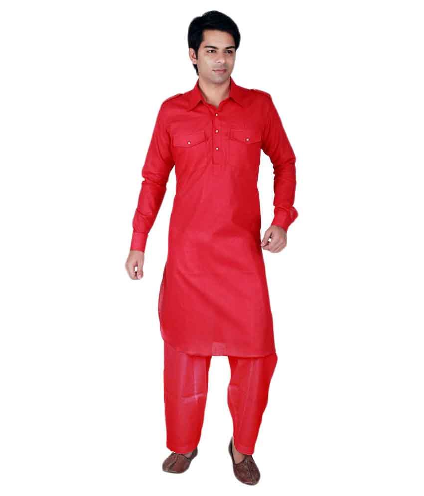 red pathani suit
