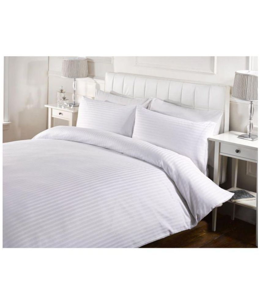     			Airwill Double Cotton White Stripes Bedcover Set of 3