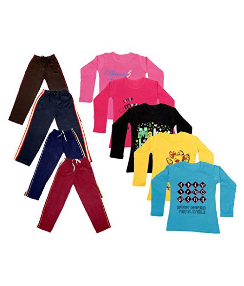 Indistar Girls Combo Pack 9 (Pack of 5 Full Sleeves TShirts and 4