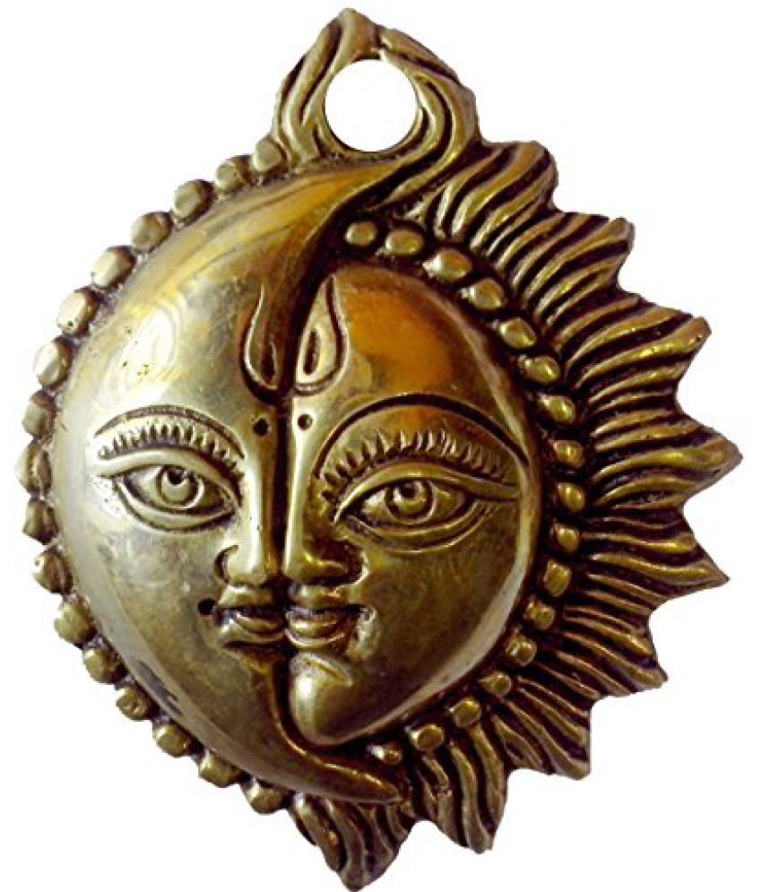 Brass Metal Sun & Moon Wall Hanging Fine Finishing Carving by Bharat