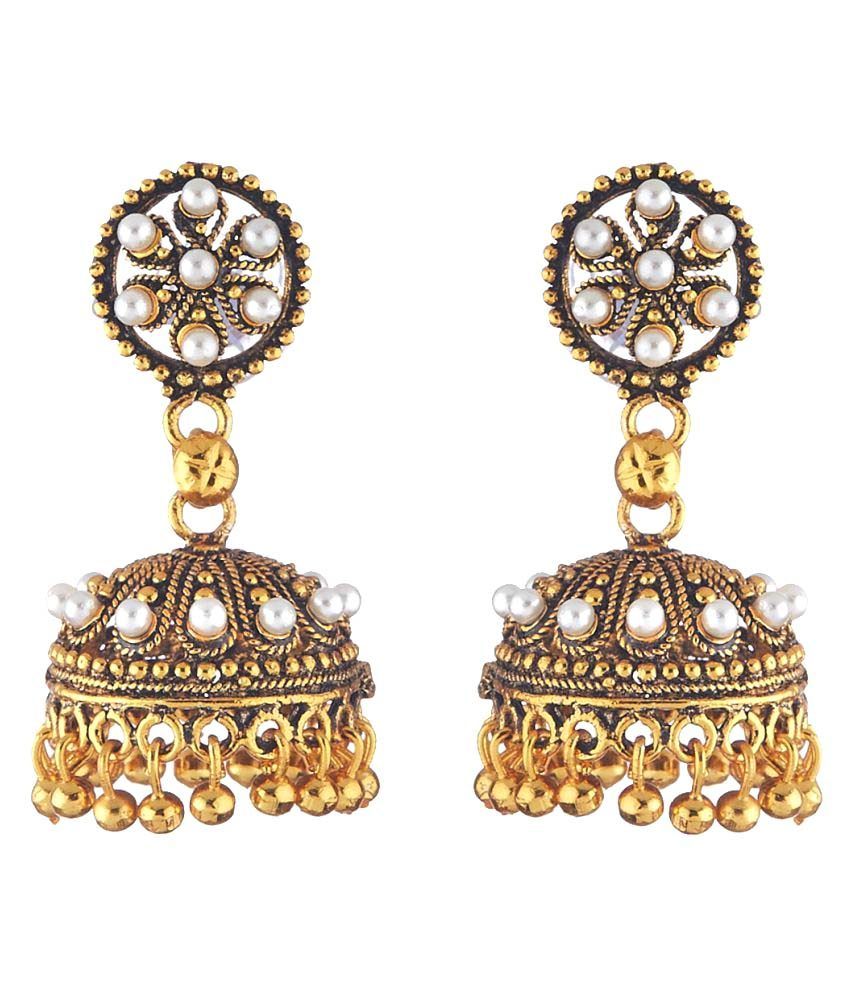     			Zeneme Pearl & Oxidised Gold Plated Handmade Jhumki Earrings For Women/Girls