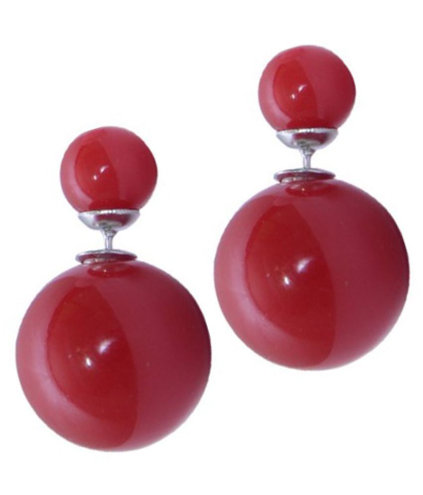 red pearl stud earrings