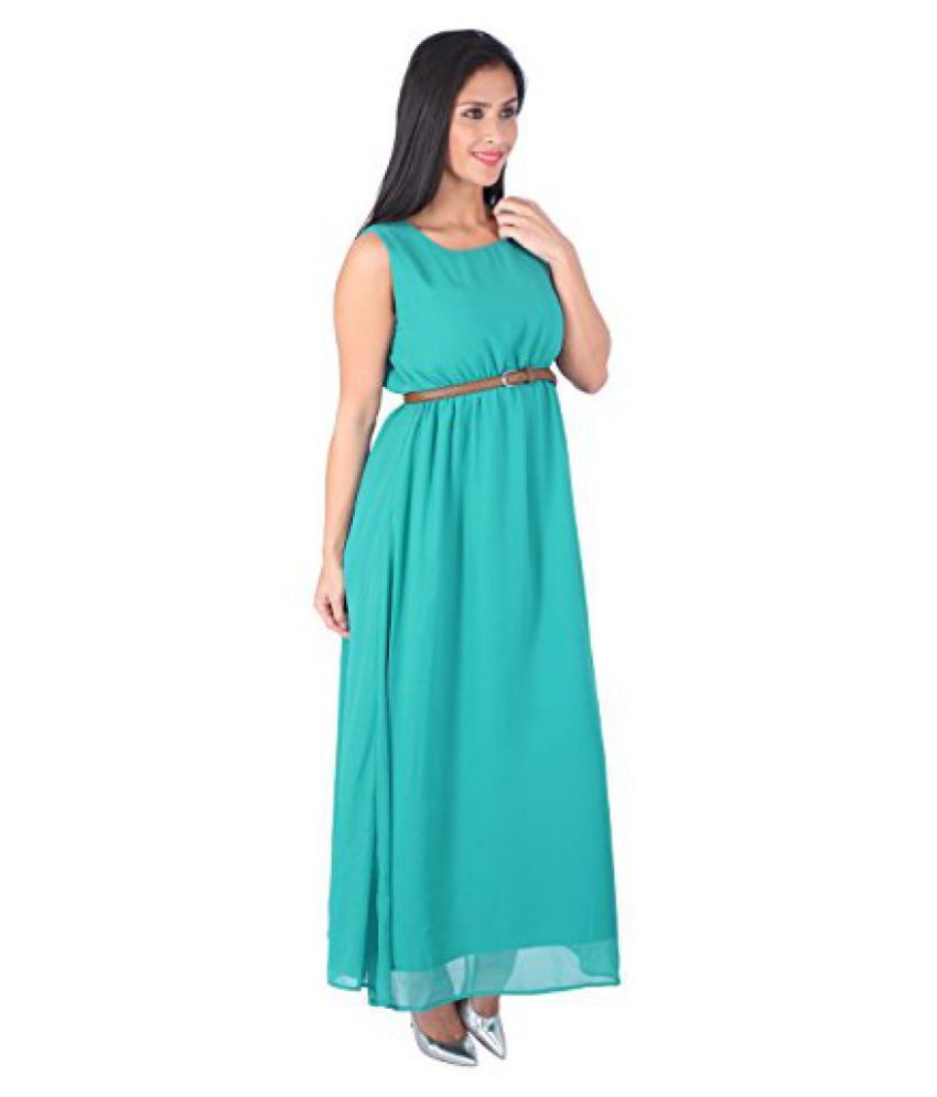 Fashionverb Georgette Turquoise Long Round Neck Sleeveless Daily Wear Casual Use Readymade One Piece Western Wear Dress For Women Girls Buy Fashionverb Georgette Turquoise Long Round Neck Sleeveless Daily Wear