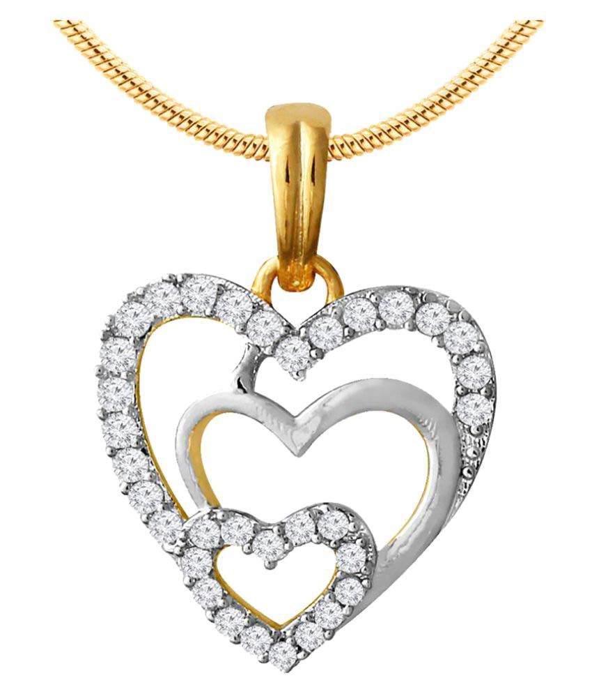     			Spargz Two Tone Plated CZ Diamond Triple Heart Pendant With Chain AIP 140