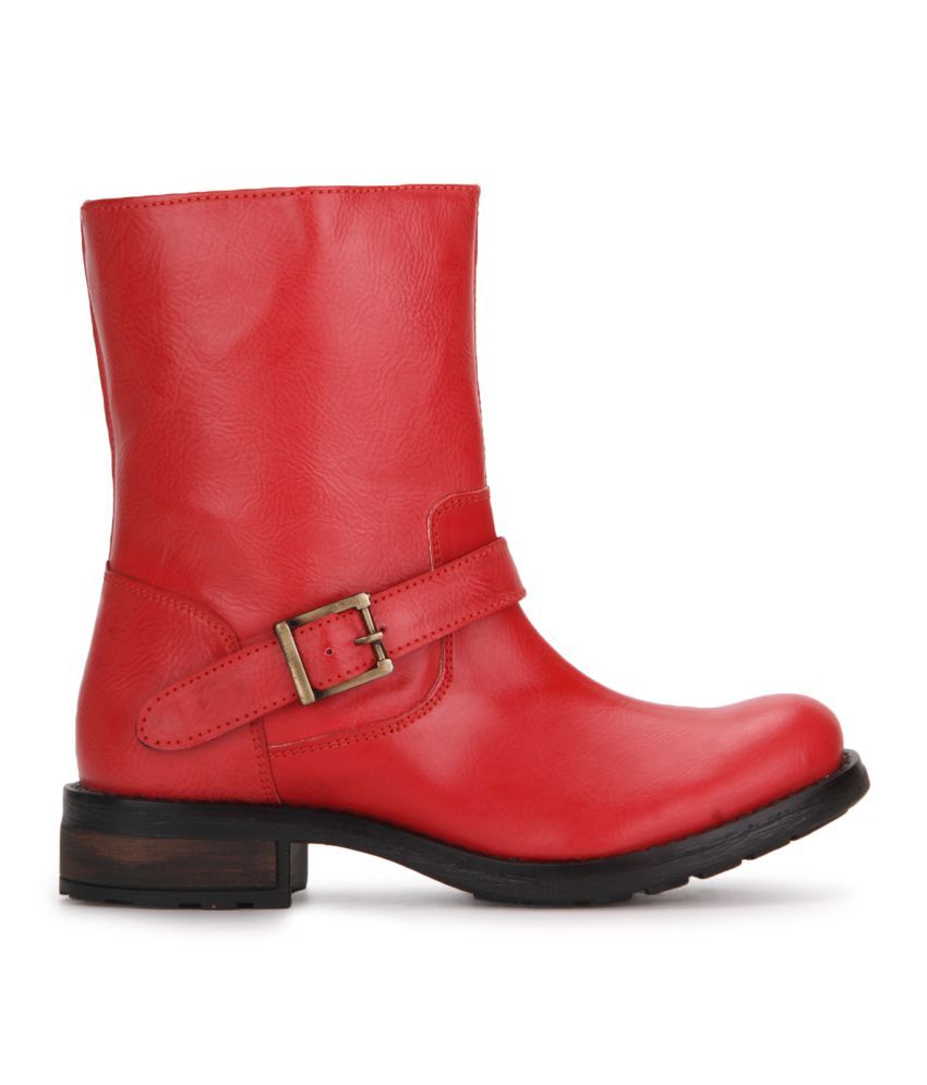 red mid calf booties