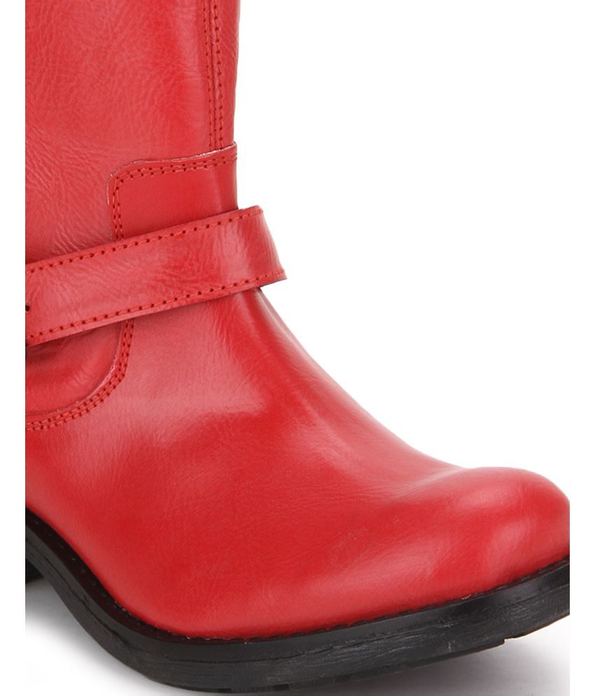 red mid calf booties