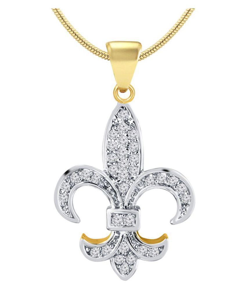    			Spargz Fleur dr Lis Charm CZ Diamond Silver Plated Pendant With Snake Chain For Women AIP 166