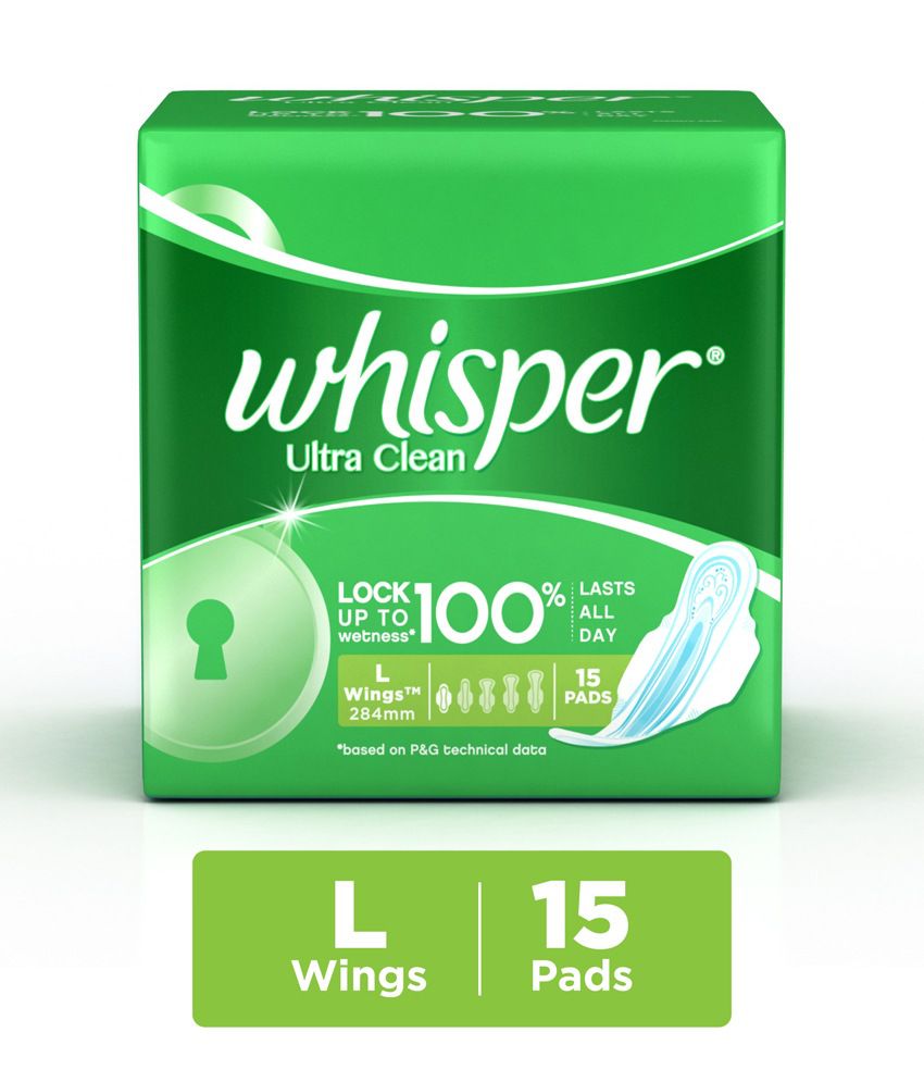 Whisper Ultra Clean Sanitary Pads Large Wings 15 pc Pack