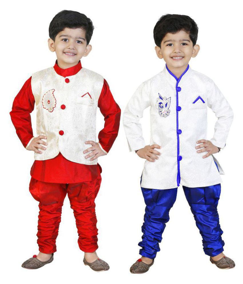Generation Next Multicolor Silk Indo Western Set with Waistcoat - Pack of 2