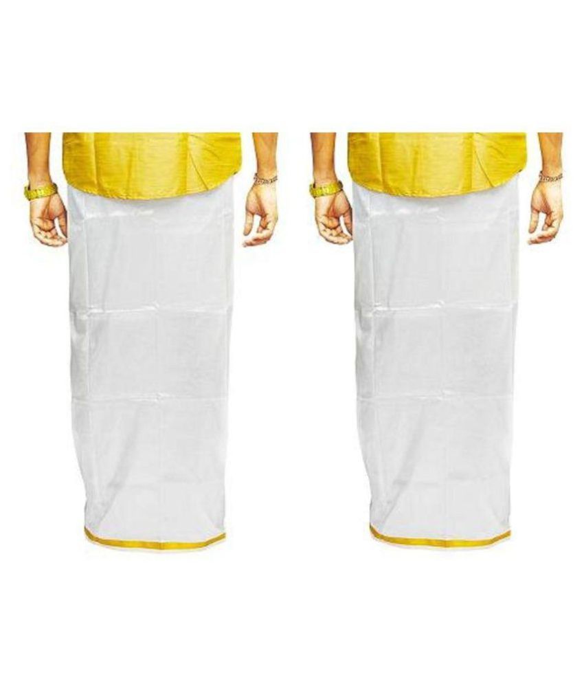 CMK Pattu White Dhoti Pack of 2 - Buy CMK Pattu White Dhoti Pack of 2 Online at Low Price in 