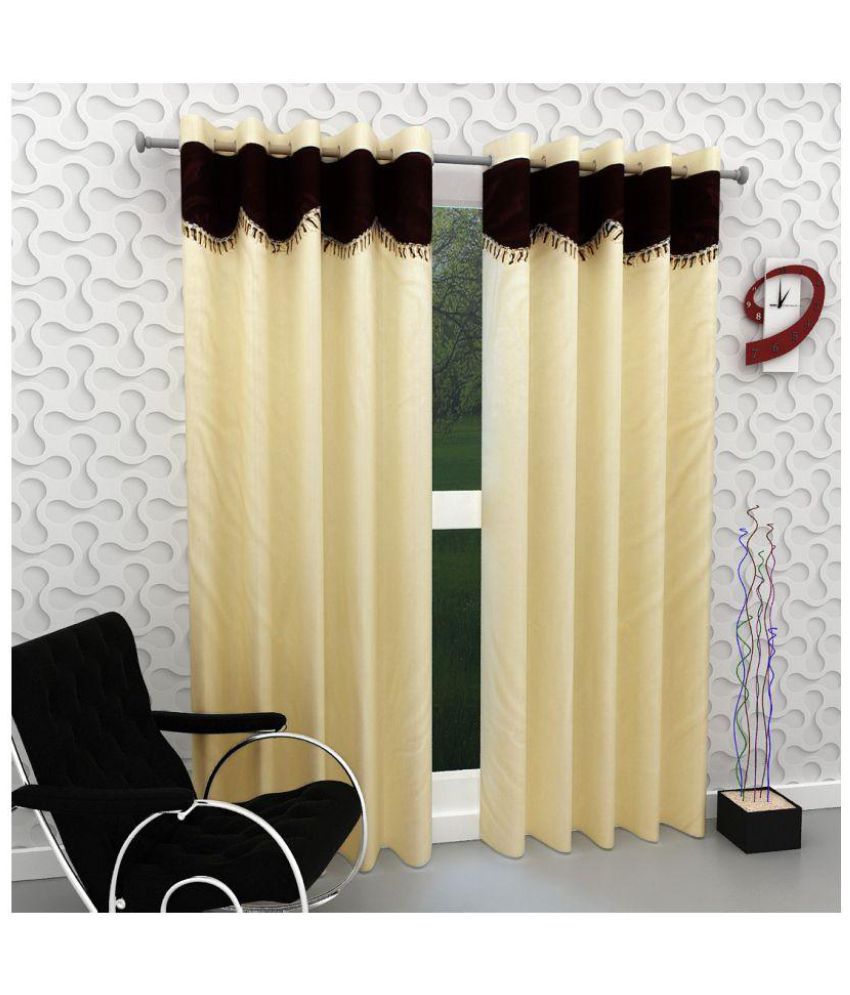     			Panipat Textile Hub Solid Semi-Transparent Eyelet Door Curtain 7 ft Pack of 2 -Beige