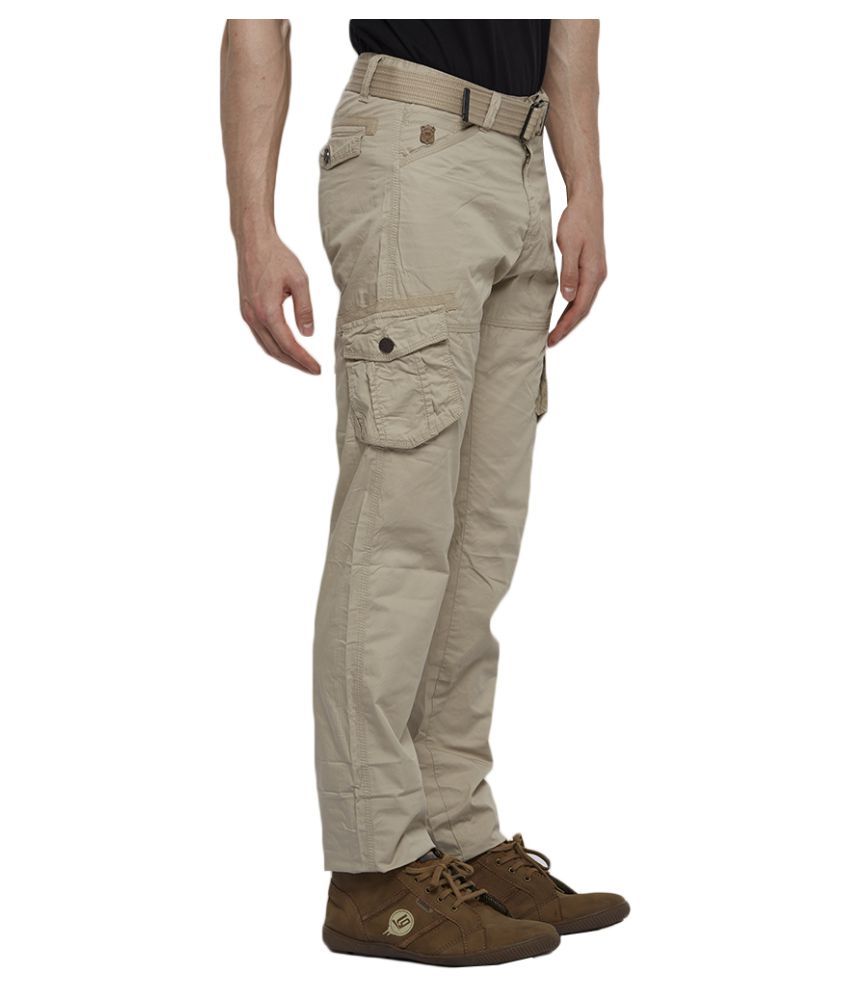 Beevee Beige Regular Flat Cargos - Buy Beevee Beige Regular Flat Cargos ...