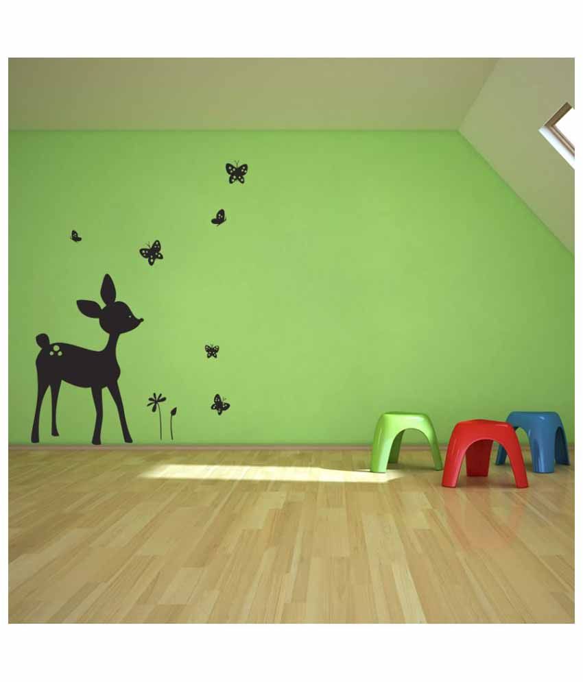     			Decor Villa Deer Paly With Butterfly Vinyl Black Wall Stickers