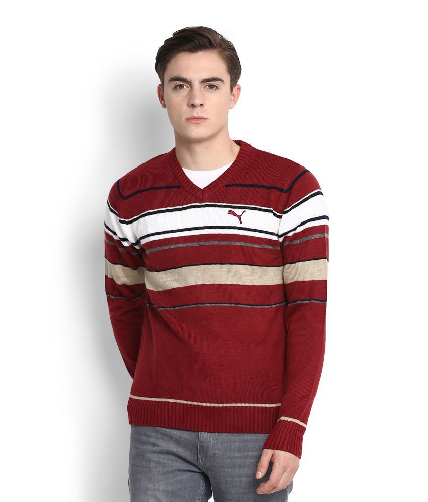 Puma Red V Neck Sweater - Buy Puma Red V Neck Sweater Online at Best ...