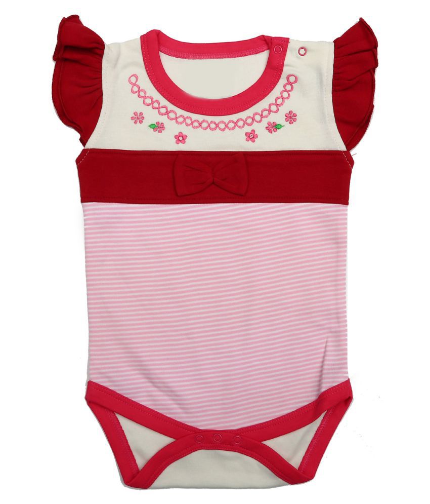     			Kaboos White and Pink Colour Cotton Bodysuit for Babies