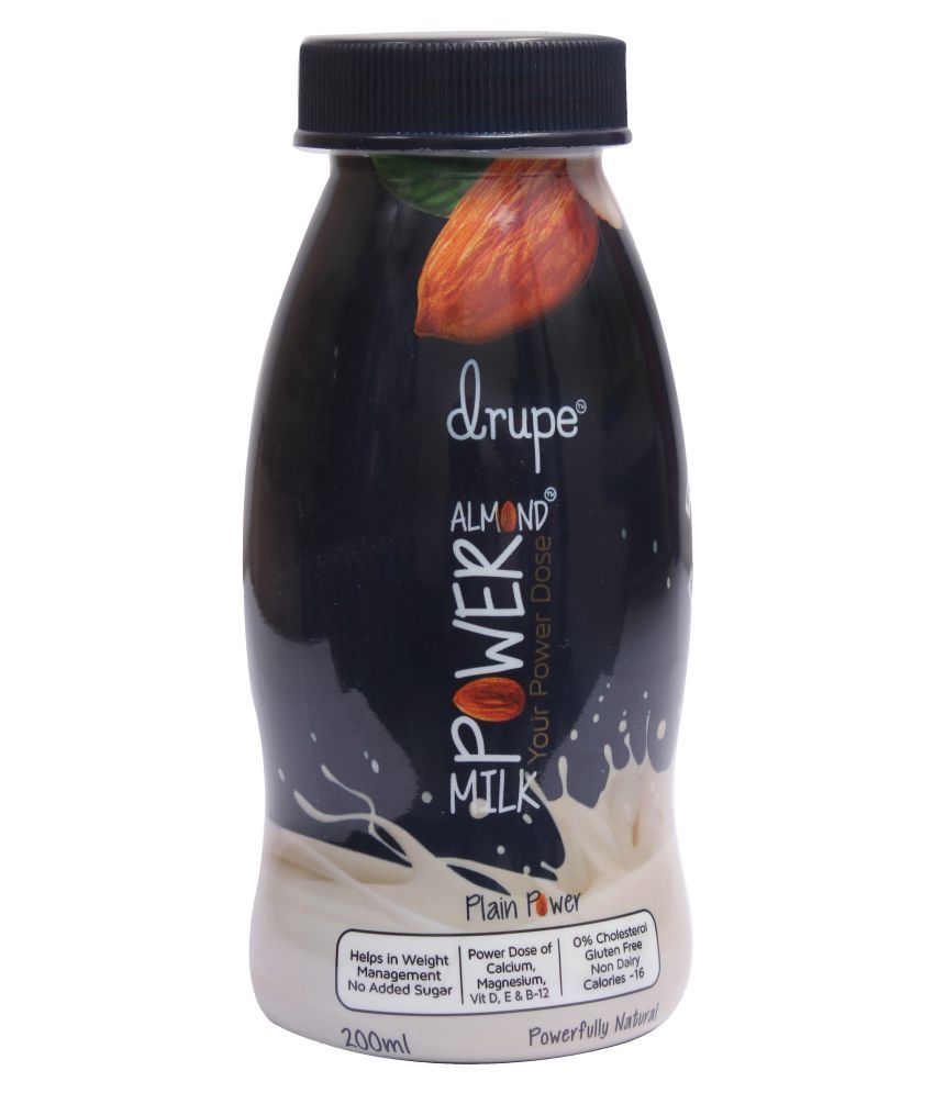 Drupe Unsweetened Almond Milk Plain Power Flavoured Milk 200 ml Pack of
