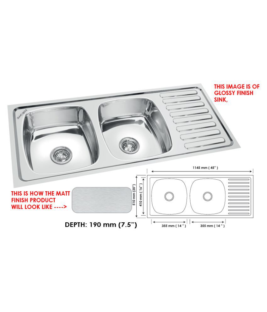 Sincore Stainless Steel Double Bowl Sink With Drainboard