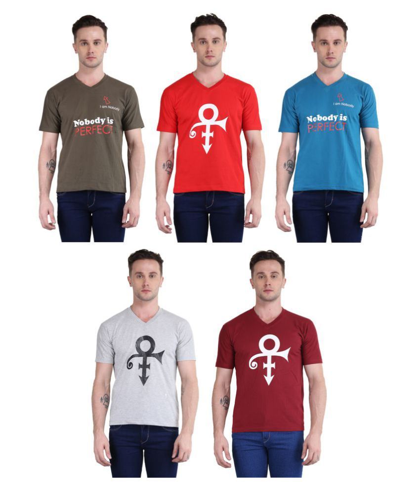     			British Terminal Multi V-Neck T-Shirt Pack of 5