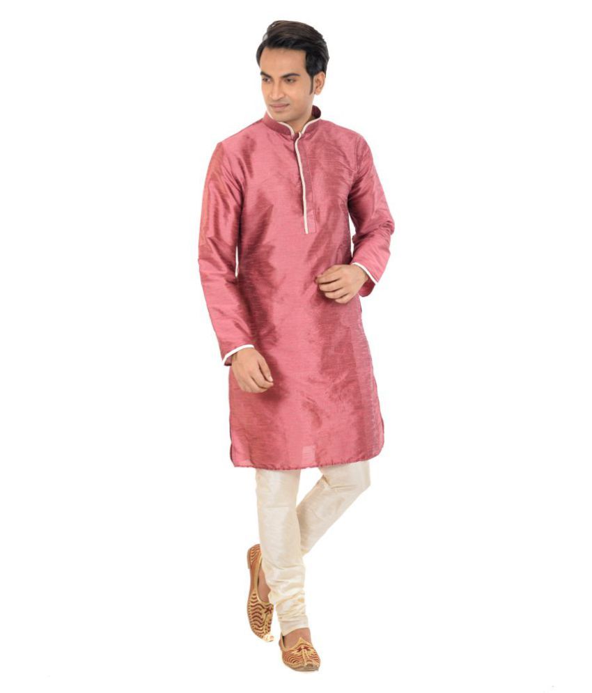     			Deyann Pink Silk Blend Kurta Pyjama Set