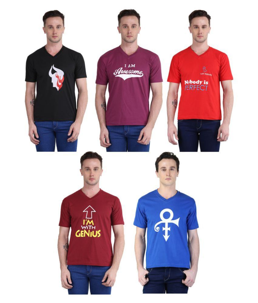     			British Terminal Multi V-Neck T-Shirt Pack of 5