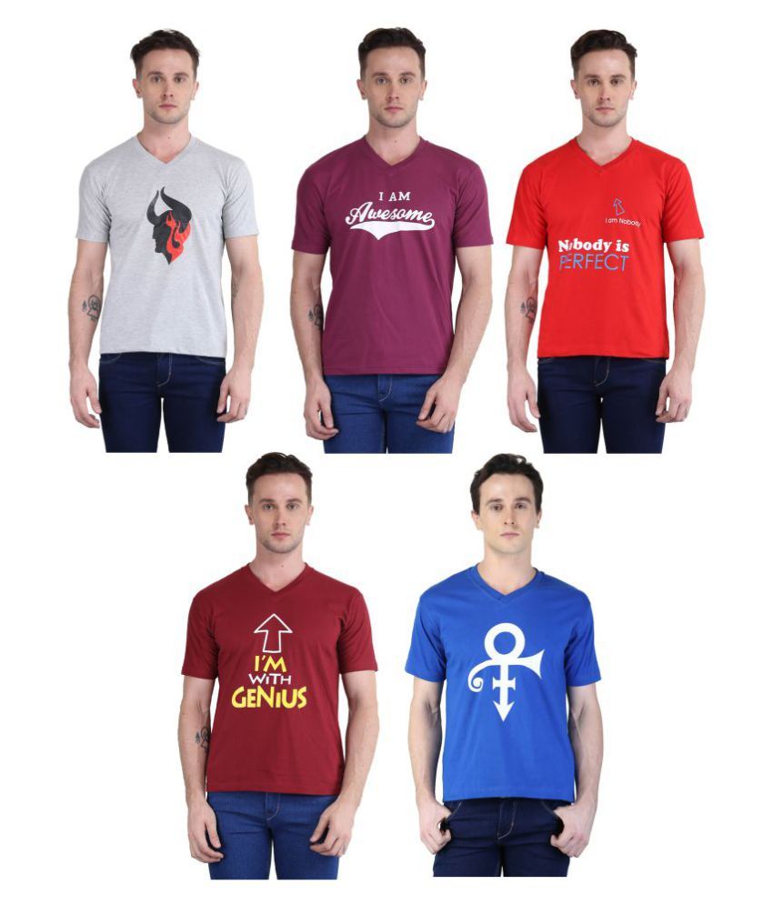     			British Terminal Multi V-Neck T-Shirt Pack of 5