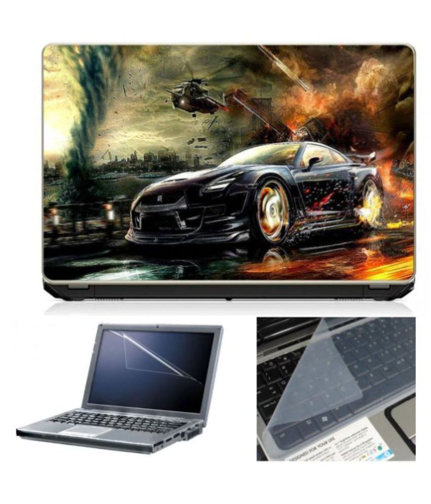 FLT 3 in 1 Laptop Accessories Combo Kit Cars Laptop Skin 15.6 Inches