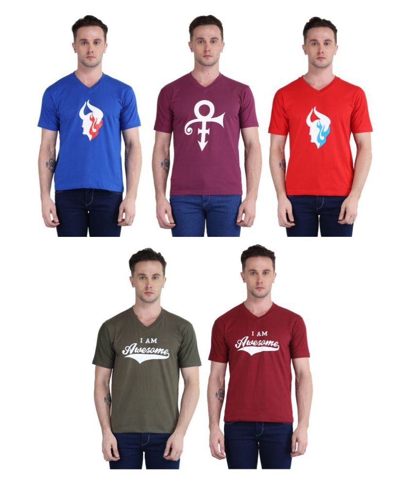     			British Terminal Pack of 5 100 Percent Cotton Slim Fit Men's T-Shirt ( Multi )