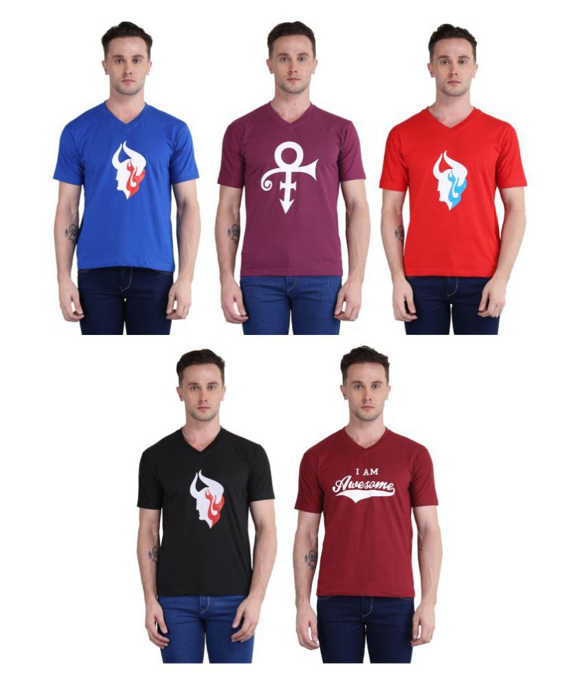     			British Terminal Pack of 5 100 Percent Cotton Slim Fit Men's T-Shirt ( Multi )