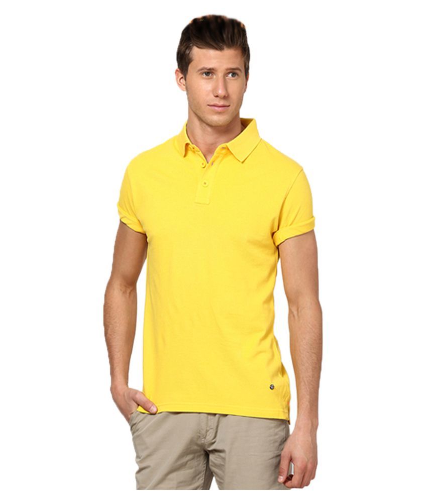     			Funky Guys Pack of 1 Cotton Blend Slim Fit Solid Half Sleeves Men's Polo T Shirt ( Yellow )